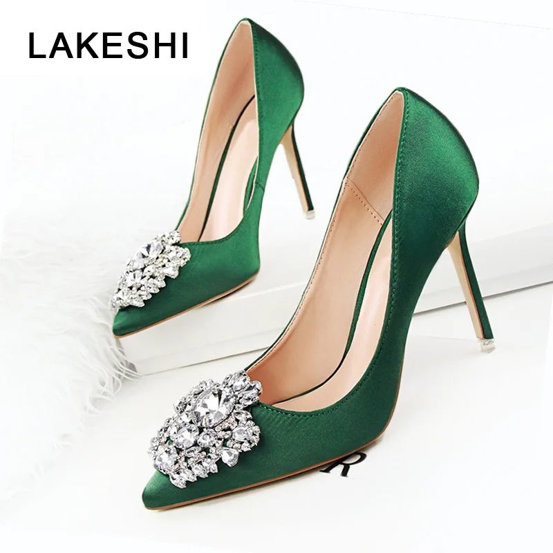 

LAKESHI Women Pumps Sexy High Heels Shoes Fashion Crystal Women Shoes Summer 2018 Women Wedding Shoes Rhinestone Ladies Shoes