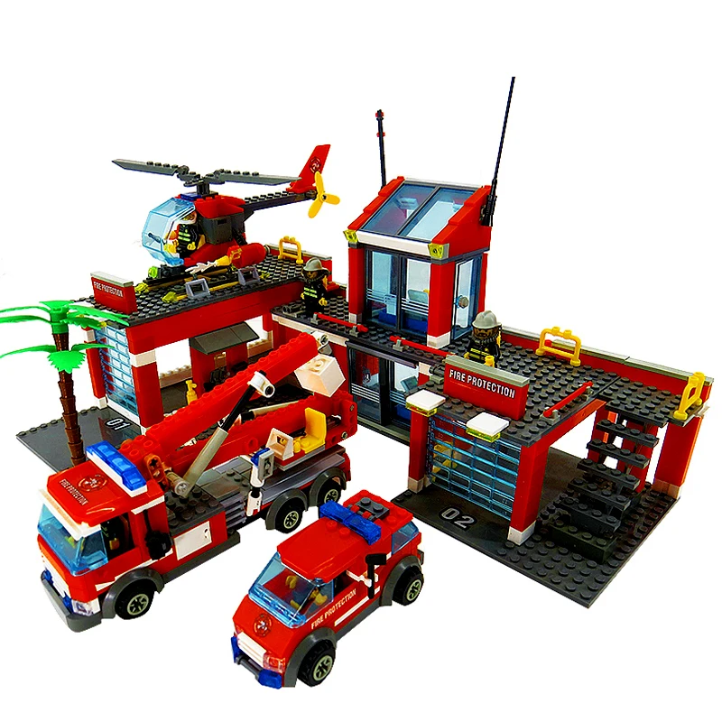 

KAZI 8051 Building Blocks Fire Station Model Blocks Compatible Legoe City Bricks Block ABS Plastic Educational Toys For Children