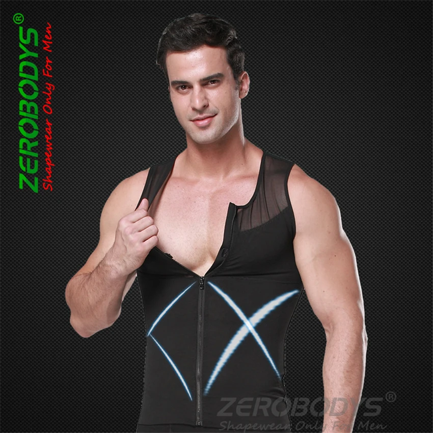 Men's Body Corset Bodysuit Vests Front Zipper Abdomen Waist Trainer