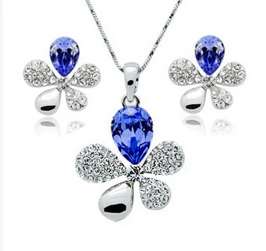 S021 корейской моды сплава кристалл пять листьев травы ожерелье серьги Jewely