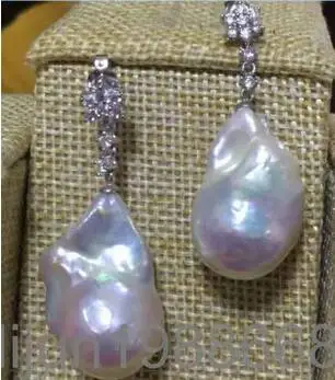 

Hot sale new Style >>>>charming pair of 15-22mm south sea baroque white pearl dangle earring 925s