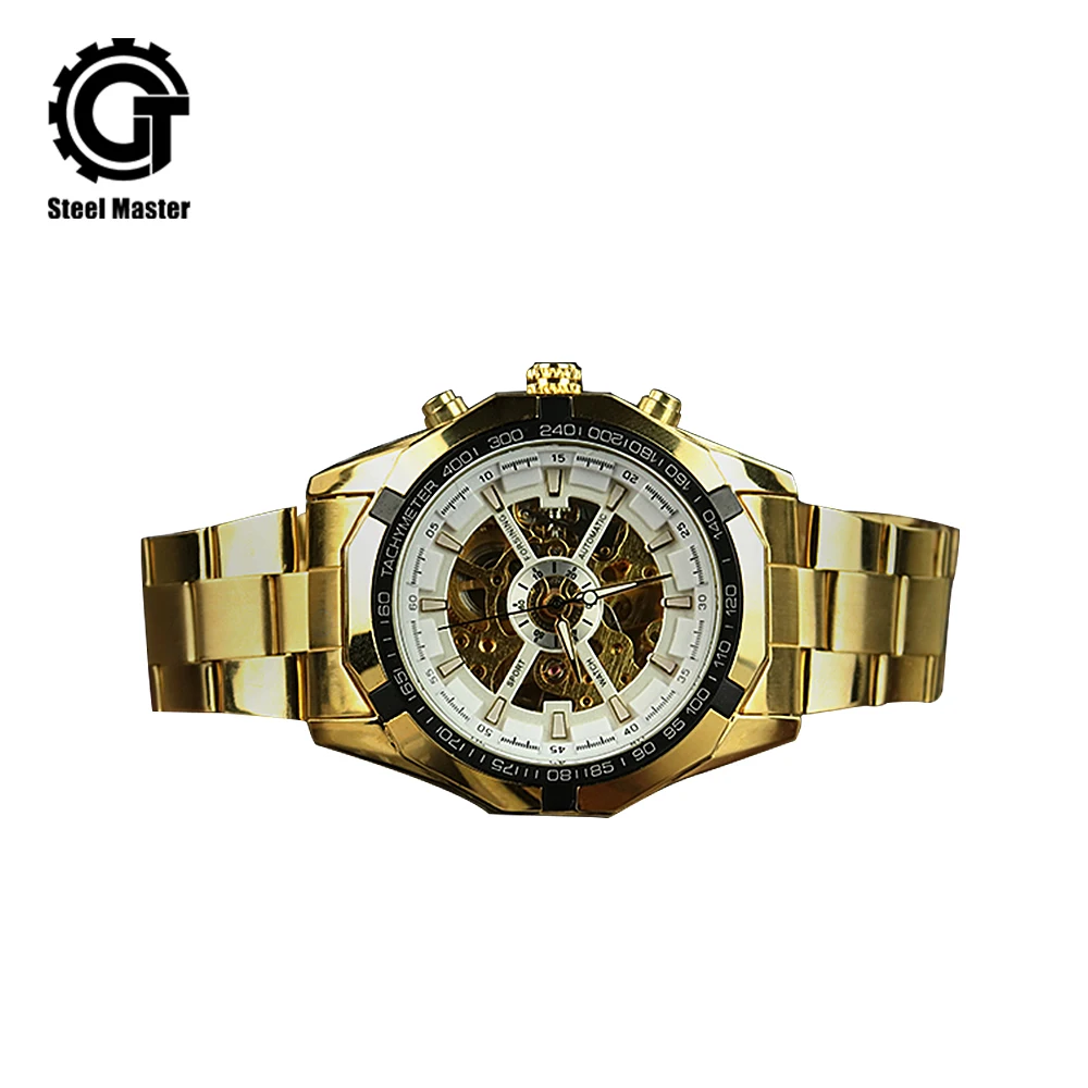 

Men's Automatic Mechanical Watch Steel with Hollow Stopwatch Folding Buckle Butterfly Buckle Gold Milliseconds Exquisite