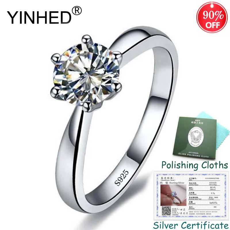 Отправили Серебряный сертификат! YINHED 100% 925 пробы серебро 1 карат 6 мм CZ бриллиант