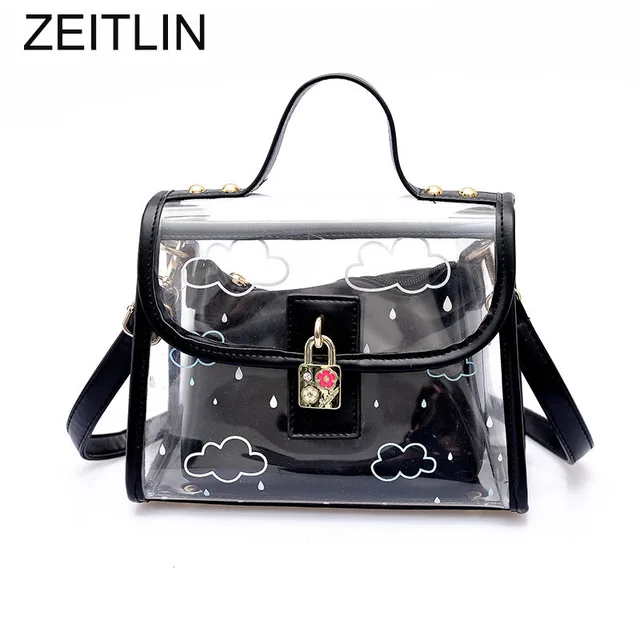 Pu Jelly Handbags Cute Cloud Printing 2018 Summer Beach Transparent Pu Jelly Handbags Cute Cloud Printing 2018 Summer Beach Transparent Shoulder Bag Women Clear Plastic