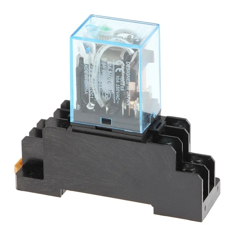 

HH52P MY2NJ Model DPDT 12VDC DC24V AC110V AC220V Coil 8 Pin 35mm DIN Rail Power Relay + Socket
