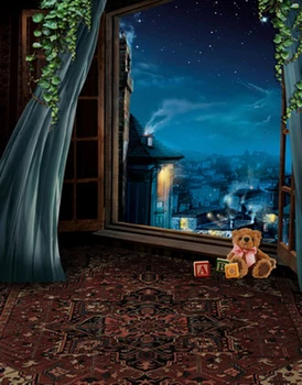

Vinyl cloth photo background Fairy tale cartoon toy bear carpet indoor newborn children photo booth background