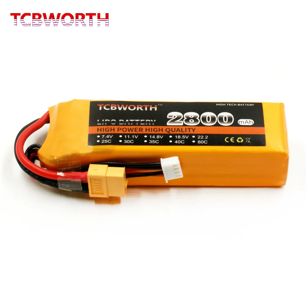 TCBWORTH RC LiPo font b battery b font 3S 11 1V 2800mAh 60C For rc airplane