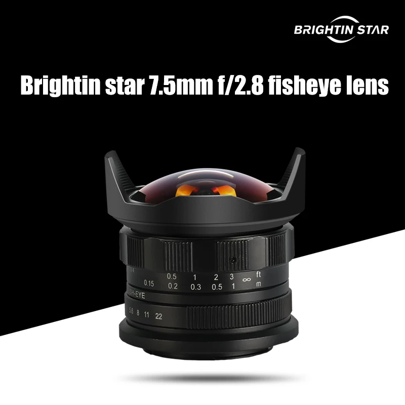 Brightin star 7,5 мм F2.8 супер широкоугольный объектив рыбий глаз для Canon Fuji APS-C беззеркальная камера