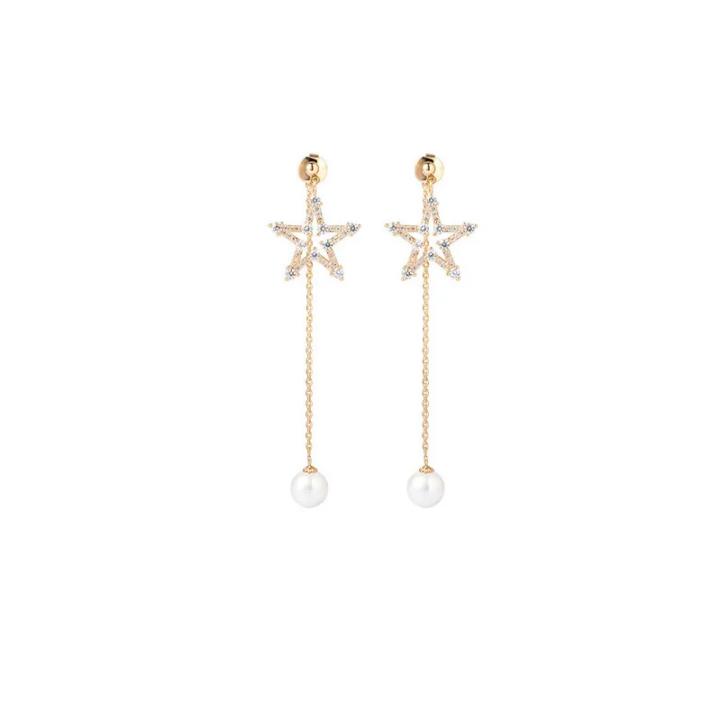 

Korean Fashion Long Star Earrings Temperament Personality Simple Wild Pearl Earrings