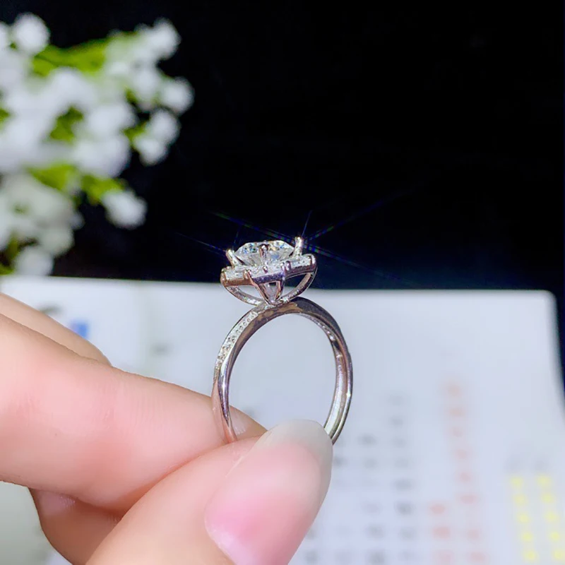 BOEYCJR 925 серебро 1ct D Цвет Moissanite VVS обручальное свадебное кольцо с бриллиантом с национальным сертификатом для женщин