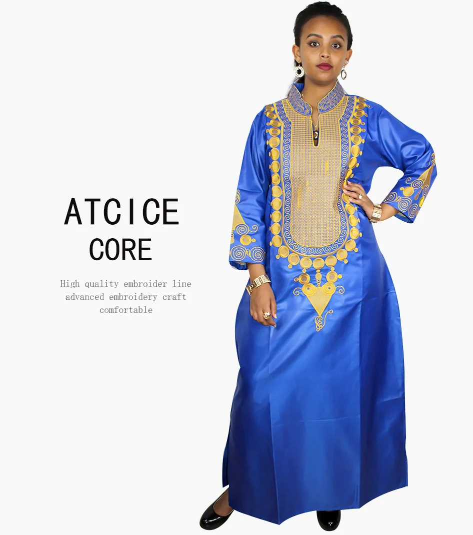 African Dress For Woman Soft Mateial Big Embroidery Design Long Dress Without Scarf african suit