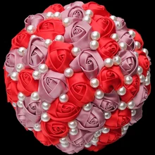 DIY цвета красный и фиолетовый Искусственные Свадебные букеты ручной работы цветок полный жемчуг бусины Свадебные для невесты букет