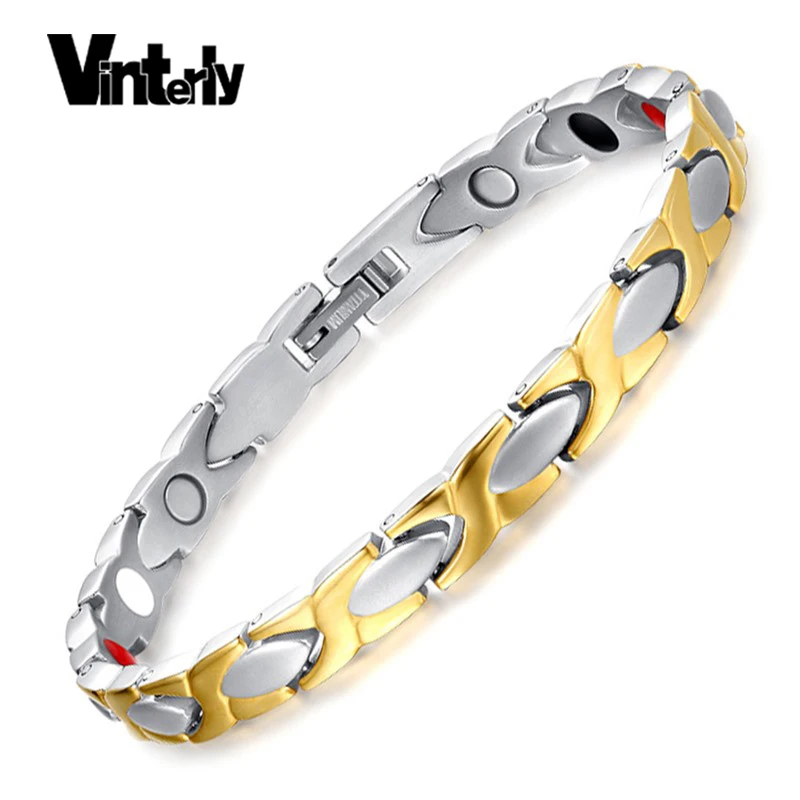 Vinterly браслет из чистого титана для женщин золотого цвета браслет цепочка энергия здоровья из магнетита Германия браслеты и браслеты ювелирные изделия