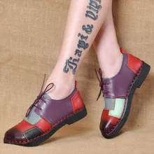 Женская обувь ручной работы Пояса из натуральной кожи без каблука завязки мать Обувь Мягкие женские мокасины для повседневной носки Женские туфли-лодочки