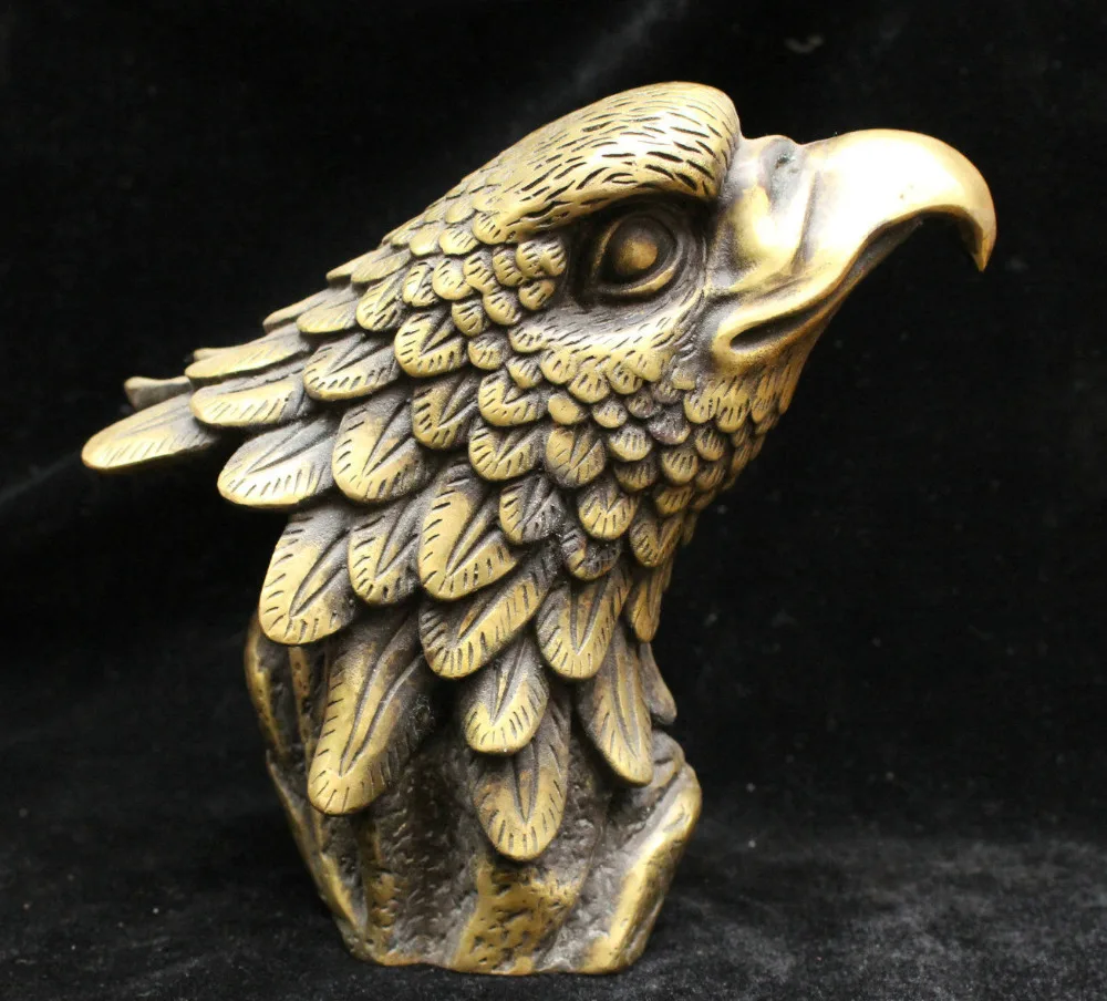 Marked Chinese Fengshui Bronze Brass eagle king of birds Hawk Head Bust Statue | Дом и сад
