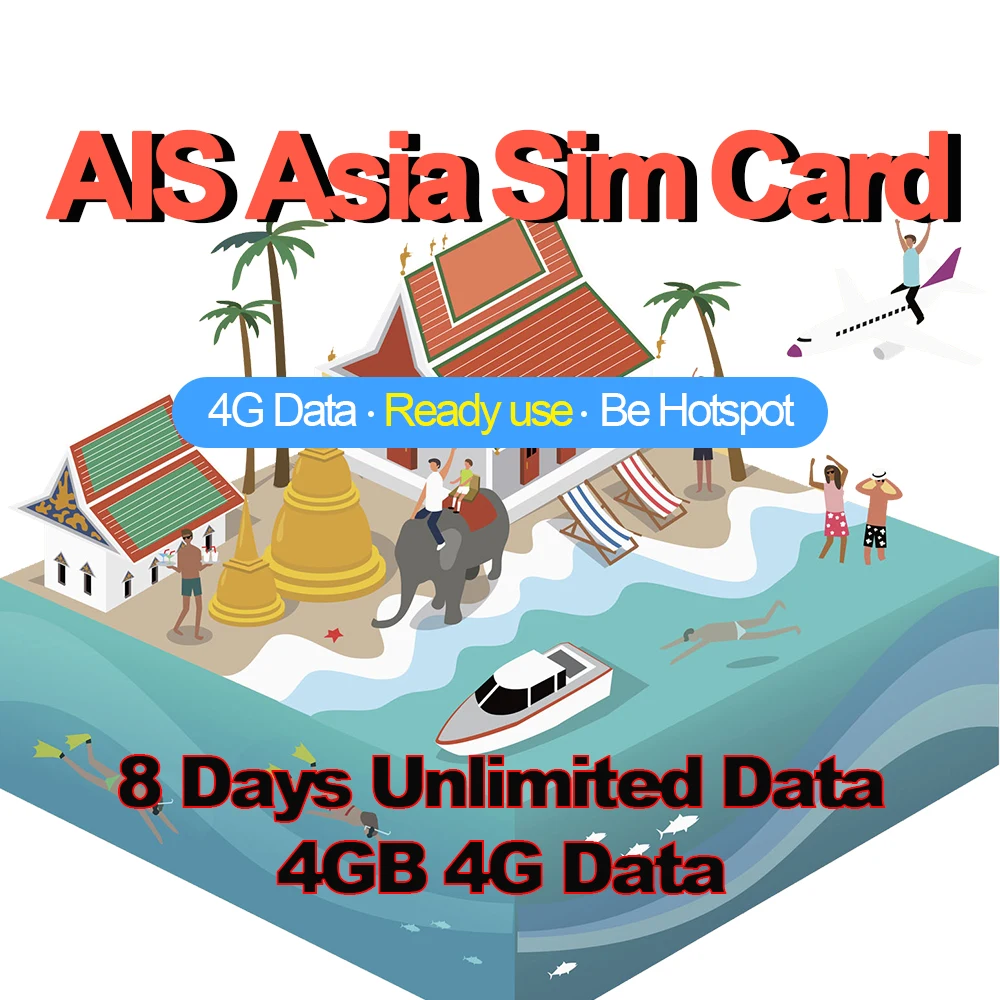 

Mewfi AIS Travel Sim Card 8 Days Unlimited Data 4GB 4G data for Most Asia areas Taiwan Hong Kong Macao Korea Sri Lanka China