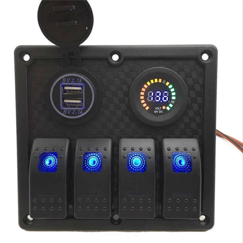 

4 Gang Car Marine Boat LED Rocker Switch Circuit Breaker Control Panel For 12V Motorbike Car/Boat/ATV