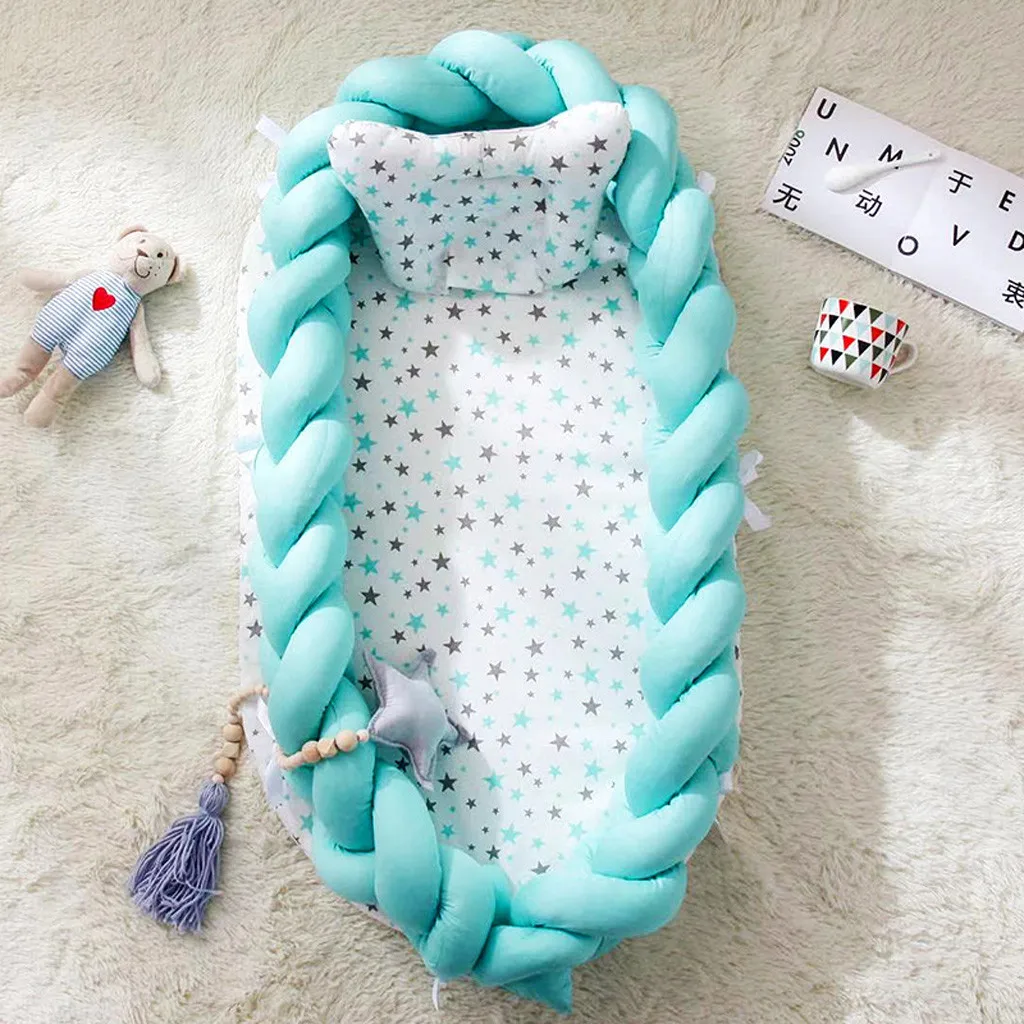 Детская кровать для новорожденных, вязанная переносная съемная и моющаяся кроватка для путешествий, кровать-гнездо для кроватки 90*55*15 см
