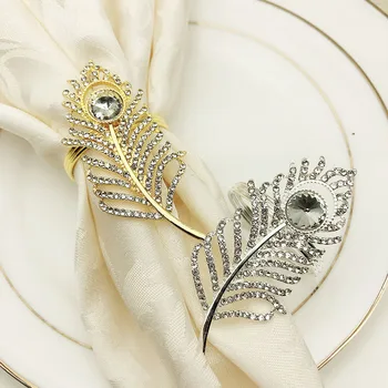 

6PCS metal alloy feather napkin ring gold / silver