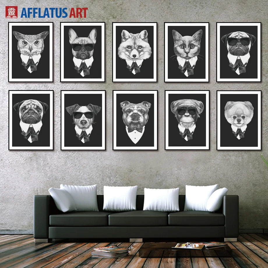 

Cartoon Dog Fox Monkey Mafia Animal Wall Art Canvas Painting Nordic Posters And Prints Watercolor Wall Pictures Kids Room Decor