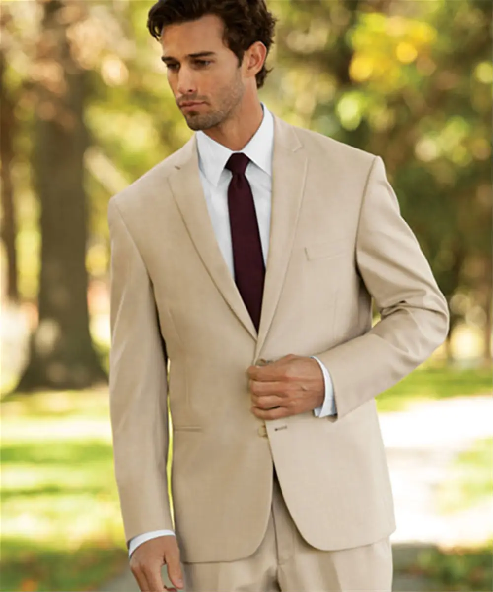 (Jacket + pants + vest) beige latest jacket design custom business jacket pants vest men's wedding best man jacket new Lang dres