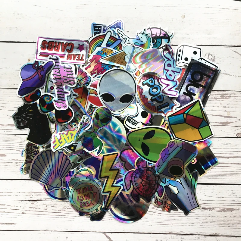 80pcs/pack Cartoon ET ufo Laser Stickers For suitcase skateboard laptop motorcycle toys flash sticker waterproof Graffiti decals