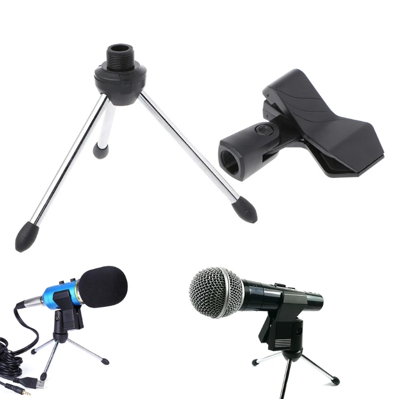 

Microphone Stand Folding Adjustable Desktop Handheld Mic Microphone Clip Holder Stand Tripod B-2