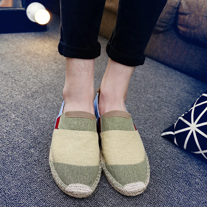 JINBEILEE Men's Sports Walking Shoes Retro Contrast Color Breathable Canvas Men's Casual Linen Taro Jeans Shoes
