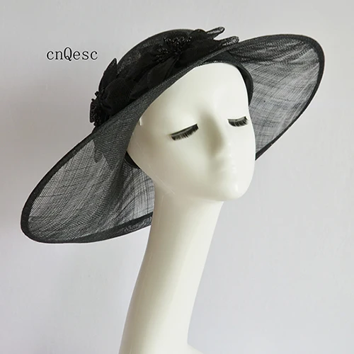 

2019 Large black sinamay fascinator flower headpiece Kentucky hat Derby h wedding races bridal shower mother of the bride.
