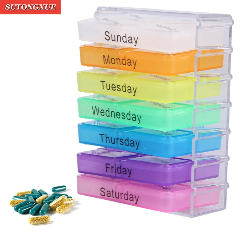 

1 PC Colorful Pill Box 7 day Week Medicine Tablet Drug Holder Storage Box Pillbox Case Organizer Container Toiletry Kits