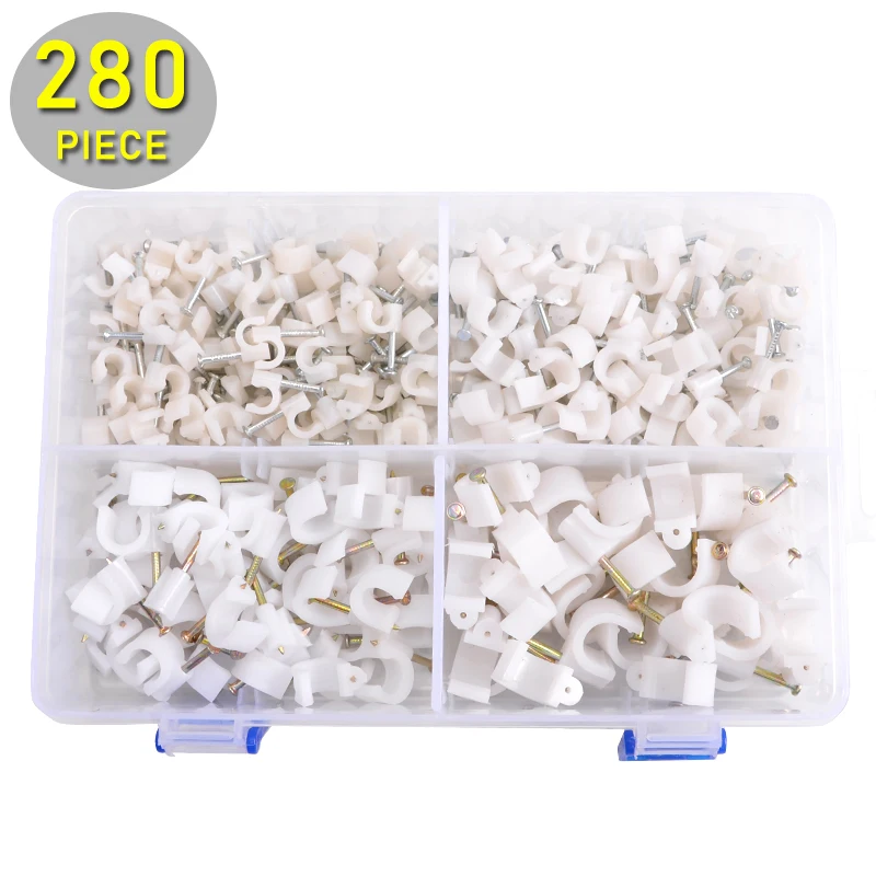 

280PCS Round Cable Wire Clips Assortment 6mm 8mm 10mm 12mm Electrical Ethernet Dish TV Speaker Wire Cord Tie Holder Nails Circle