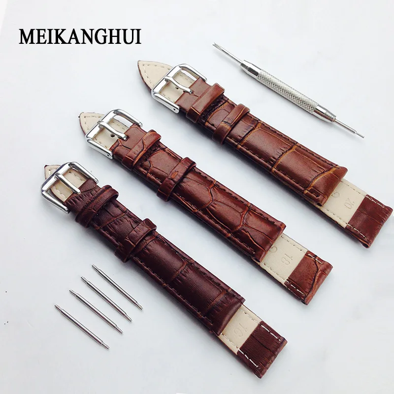 MEIKANGHUI Leather Watch Strap wrist strap belt bracelet universal Brown for Children 10 12 14 16 18 20 22 MM | Наручные часы