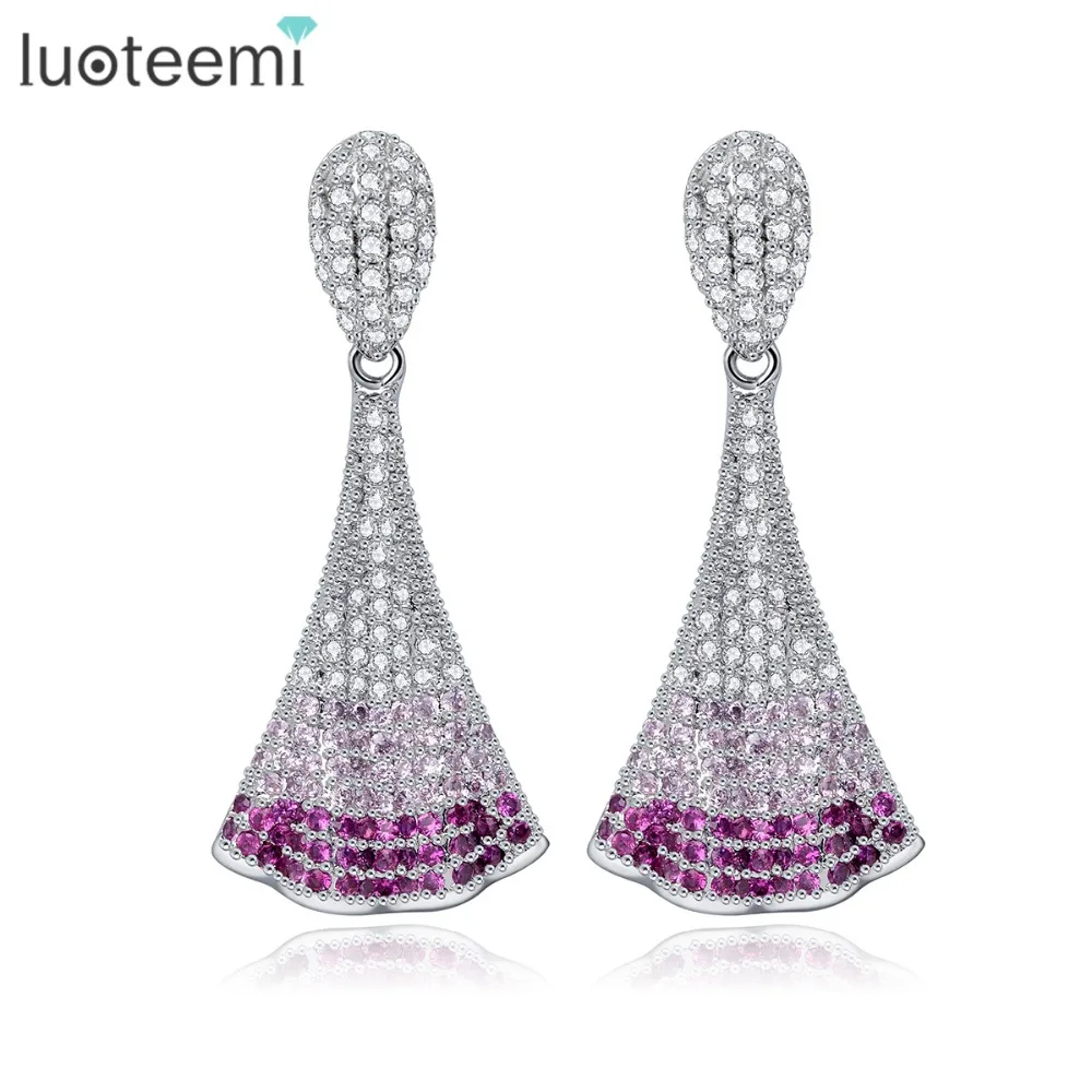 LUOTEEMI, опт, новинка, Новое поступление, белое золото, полностью ювелирное изделие, Роскошные AAA кубический цирконий, ювелирные изделия, серьги-гвоздики для женщин