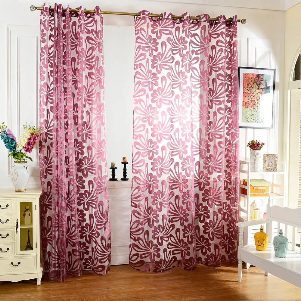 100 x 250cm European Flower Printed Tulle Window Curtains for Living Room Bedroom