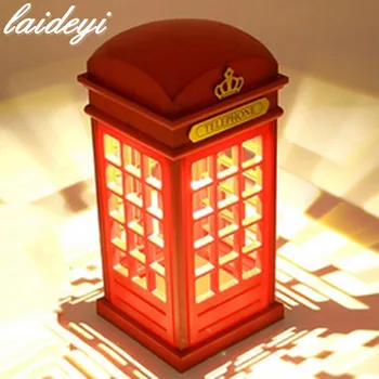

LAIDEYI Adjustable Retro London Telephone Booth Touch Night Light Toilet Light USB LED Battery Dual-Use Bedside Table Lamp