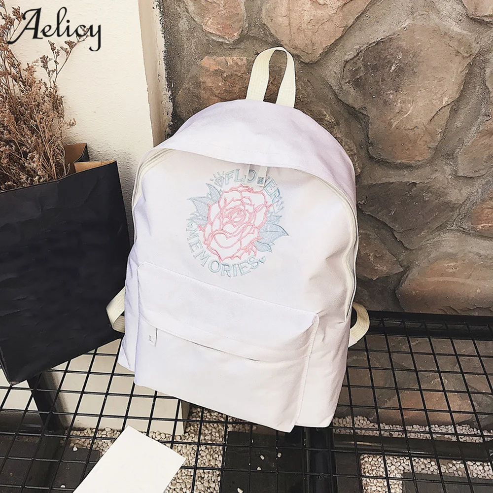 

Aelicy Women Girls Embroidery Flowers School Bag Nylon Women Laptop Backpacks Large Capacity Korean Fashion Backpack Schoolbag