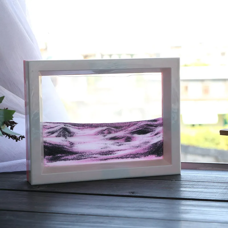 Движущийся Песок Рамка для картин, настольные украшения для дома, креативная пластиковая цветная Песочная стеклянная прозрачная жидкая сменная картина, SLH-6 - Цвет: Розовый