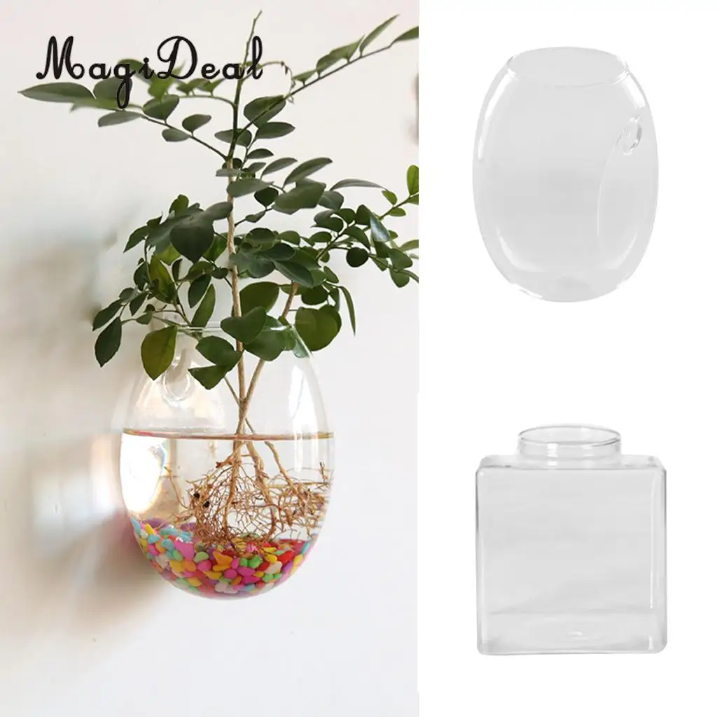 

MagiDeal Egg /Cube Shaped Glass Hanging Vase Water Bottle Flower DIY Terrarium Container Home Decor-Creative Gift