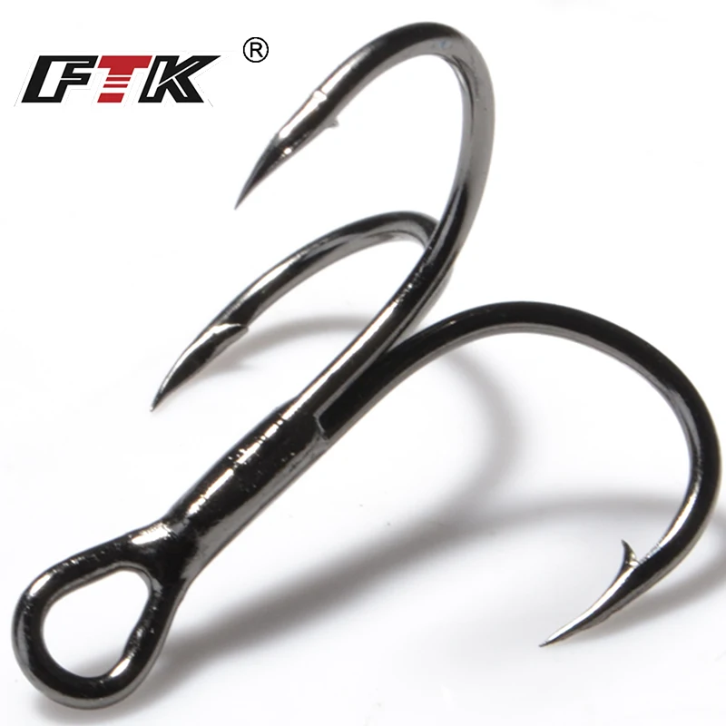 

FTK 15-20pcs Overturned Treble Hook High Carbon Steel Black Fishing Hook 2/4/6/8/10# For Lure Triple Hook Fishing Tackle