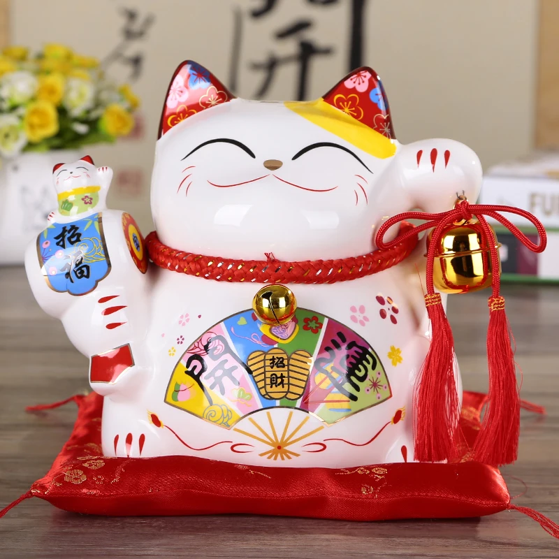 10 дюймов Maneki Neko керамика Lucky Cat домашний декор фарфоровые декоративные украшения бизнес-подарки Фортуна кошка копилка фэншуй ремесло подарок - Цвет: 20CM -R