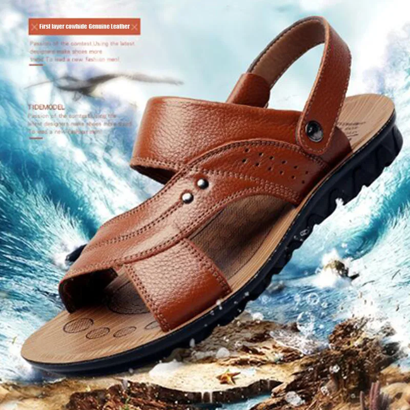 2019 Men's Beach Shoes Casual Sandals High Quality Genuine Leather Non-slip Men's Slippers Sandals Holiday Leisure Men's Shoes 2019 Men's Beach Shoes Casual Sandals High Quality Genuine Leather Non-slip Men's Slippers Sandals Holiday Leisure Men's Shoes
