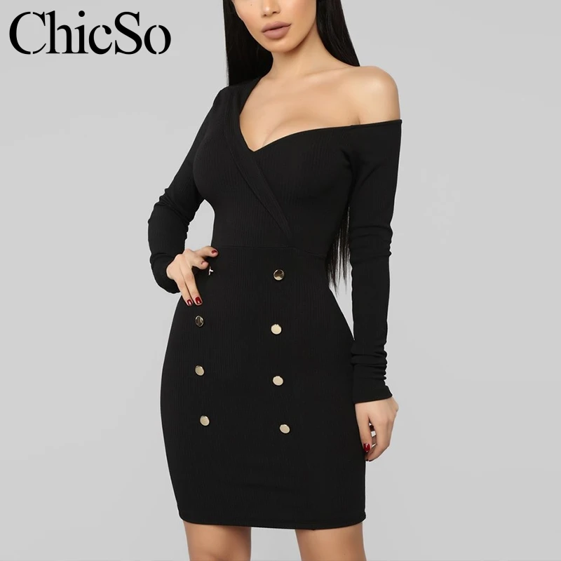 MissyChilli сексуальное черное платье на одно плечо женское Повседневное блейзер