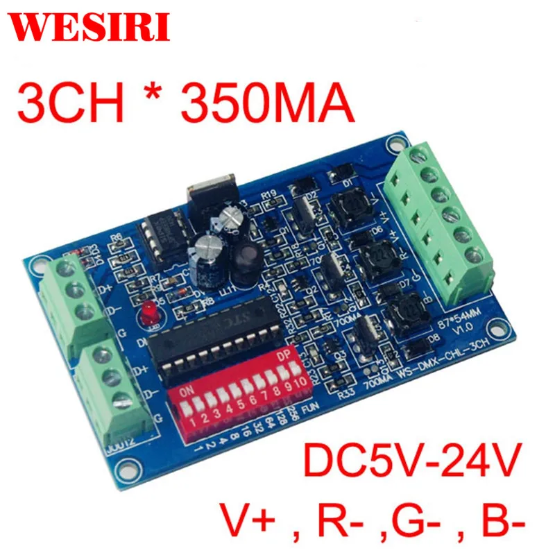 

DC5V-24V Constant Current 350ma*3CH DMX512 Decoder RGB LED Controller for RGB LED Strip Lights LED Wall Washer Lamps