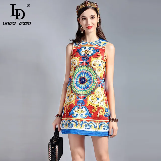 Ld Linda Della New 2018 Fashion Runway Designer Summer Dress Women S Ld Linda Della New 2018 Fashion Runway Designer Summer Dress Women S Sleeveless Sequin Crystal Beading Elegant
