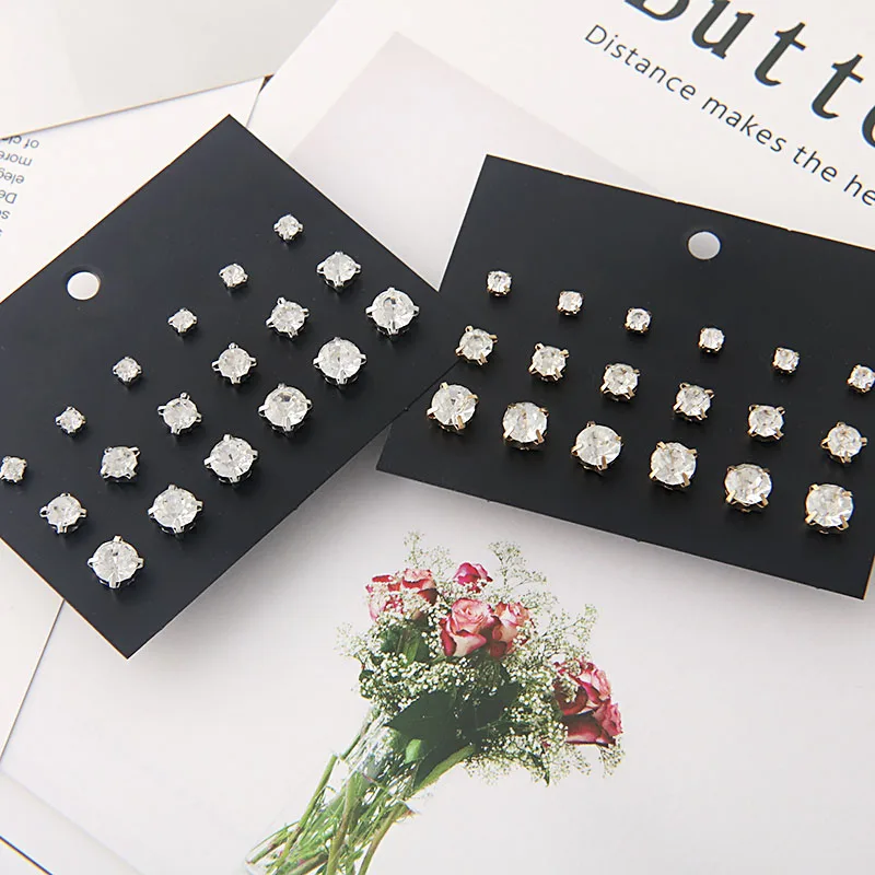 

OATHYAN 9 Pairs/Set Trendy Square Rhinestone Stud Earrings Set Mixed For Women Crystal Stainless Steel Earrings Studs Jewelry