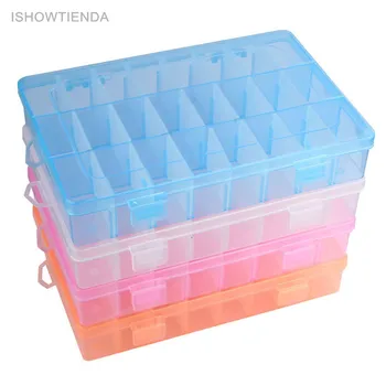 

New Hot New 1pc 19*12.5*3.5cm Transparent Adjustable 24 Compartment Plastic Storage Box Jewelry Earring Case Droper