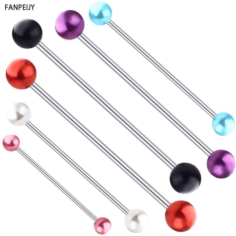 Fanpeijy 6pcs 1.6*38mm Pearl Industrial Piercing Ear Cartilage Stud
