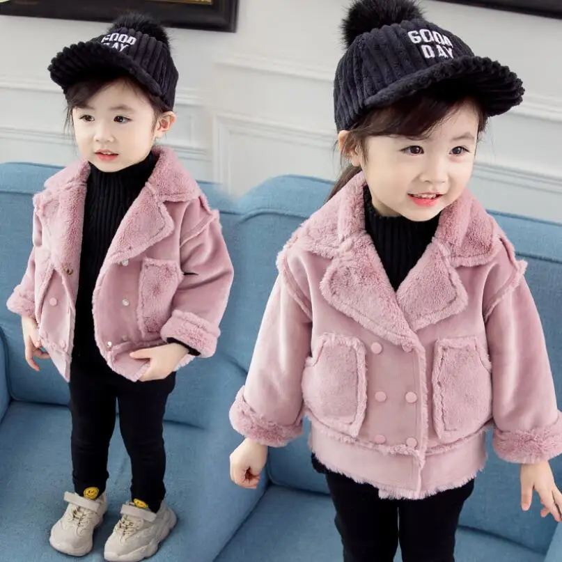 

2018 Baby Toddler Clothes Girls Winter Jacket Warm Fur Fleece Coat Children's Outerwear Long Sleeve Kids Jacket for Girls JW4269