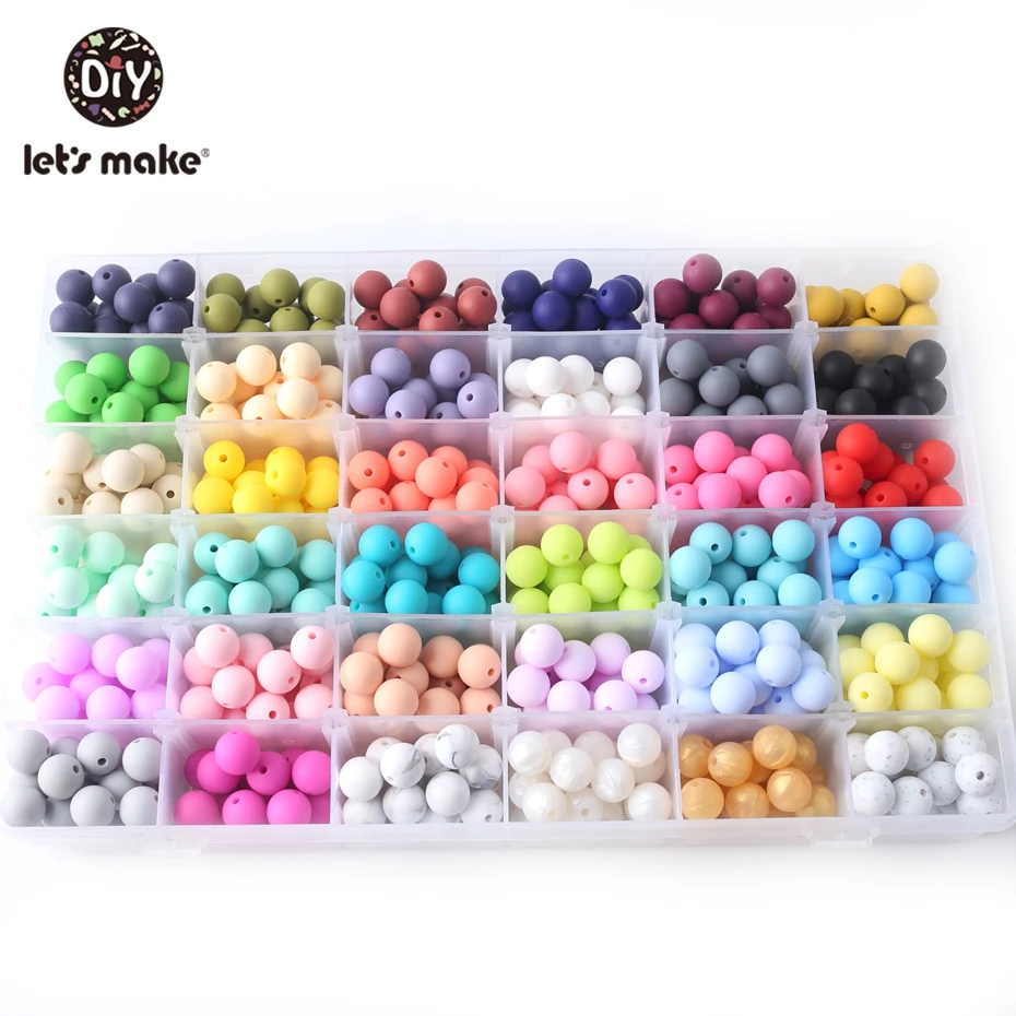 

Let's Make 100pc Silicone Teether Beads 15mm Round Loose Teething Chew Necklace Teether Toy DIY Baby Products Teether