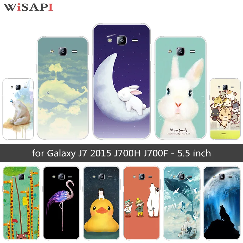 For Samsung J7 Back Black Matte Cover 5.5&quot for Galaxy J700 SM-J700F 2015 Clear TPU Silicon Cute Animal Phone Case |